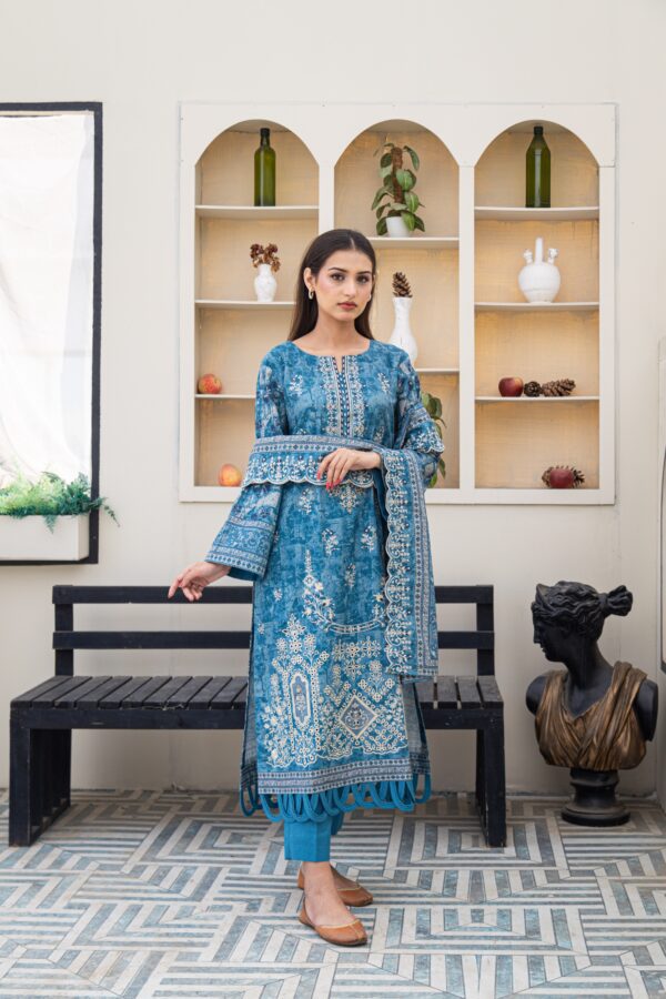 Azure Luxe - embroidered 3 piece khaddar suit - Image 7