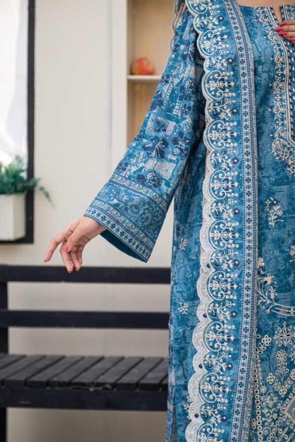 Azure Luxe - embroidered 3 piece khaddar suit - Image 5