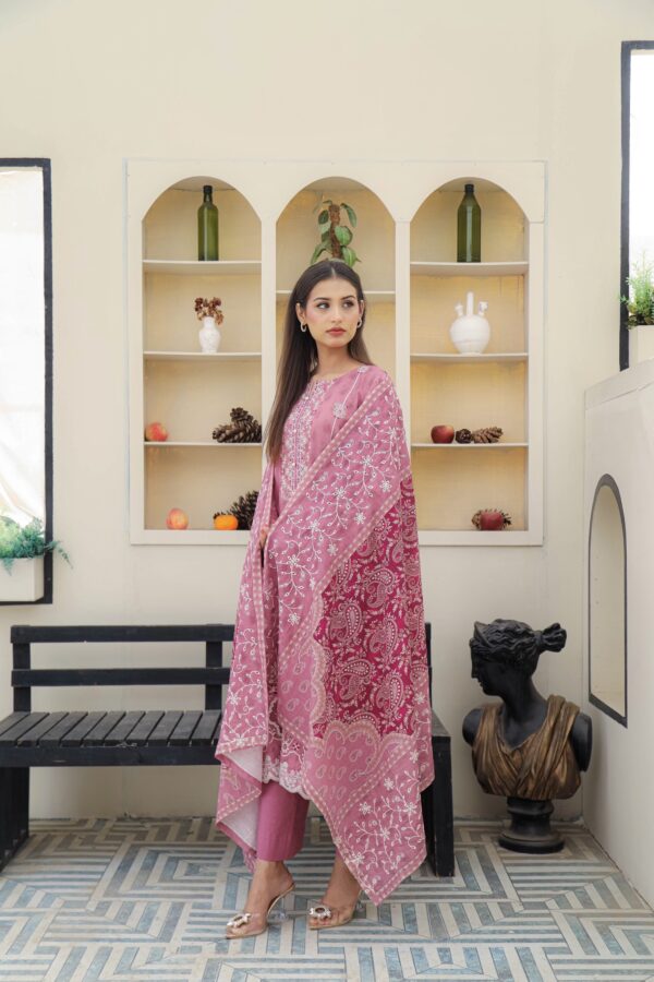 Dewy rose - embroidered 3 piece khaddar suit - Image 4