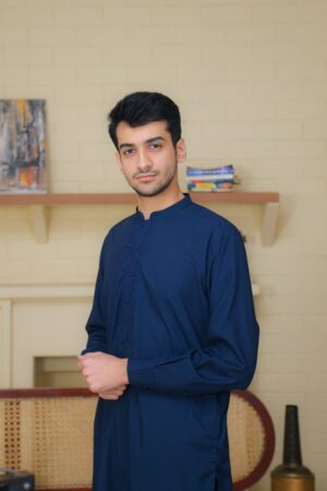 Navy blue embroidered shalwar kameez
